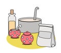 Ingredients for baking pancakes. Vector.